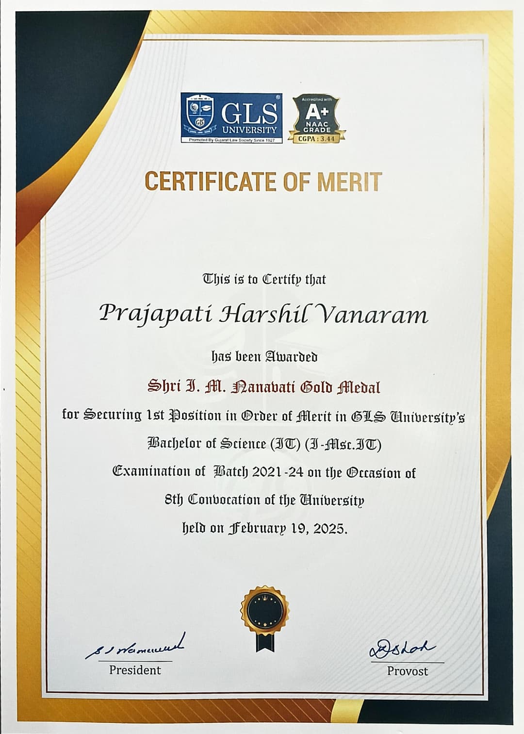 Gold Medalist - BScIT [Batch 2021-2024]