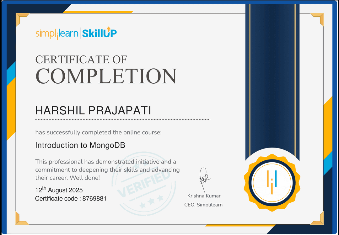 MongoDB SimpliLearn Certificate